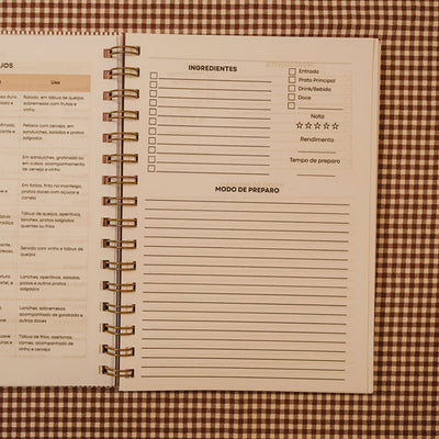 Caderno de Receitas Personalizado Listras e Laço Marrom