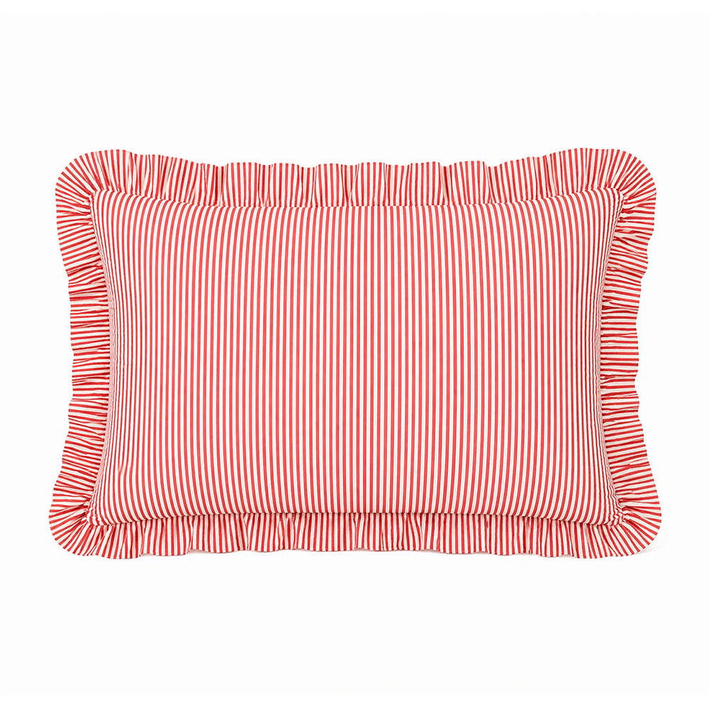 Fronha com Babado Estilo Farmhouse | Listrado Vermelho | 100% Algodão | 50x70 cm