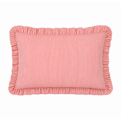 Fronha com Babado Estilo Farmhouse | Listrado Vermelho | 100% Algodão | 50x70 cm