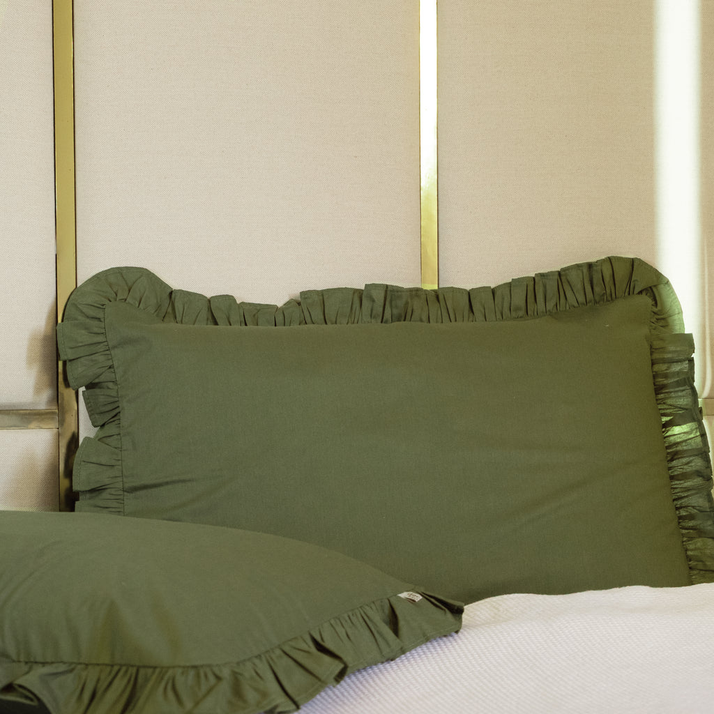 Fronha com Babado Verde Farmhouse 100% Algodão 50x70 cm - UNIDADE