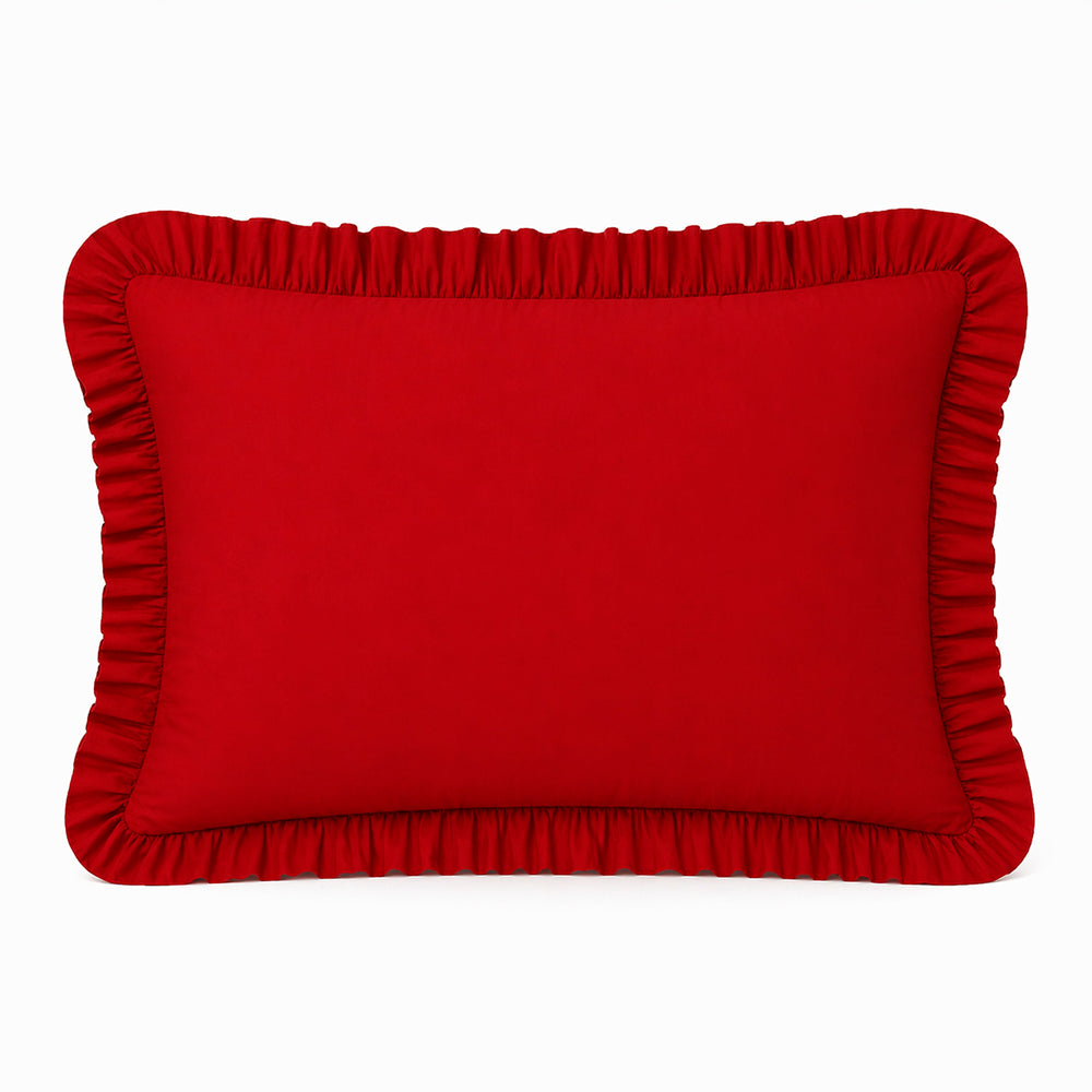 Fronha com Babado Estilo Farmhouse | Vermelho Liso | 100% Algodão | 50x70 cm