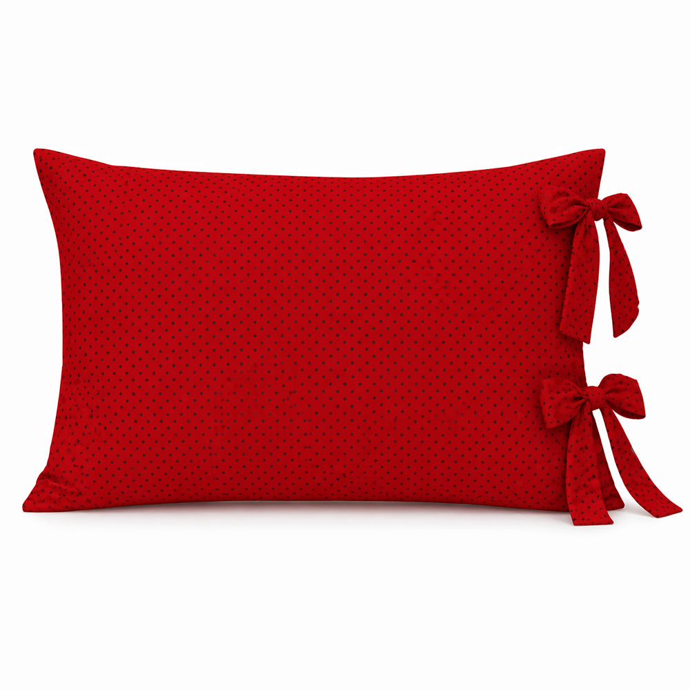 Fronha com Laço Estilo Farmhouse | Poá Vermelho | 100% Algodão | 50x70 cm