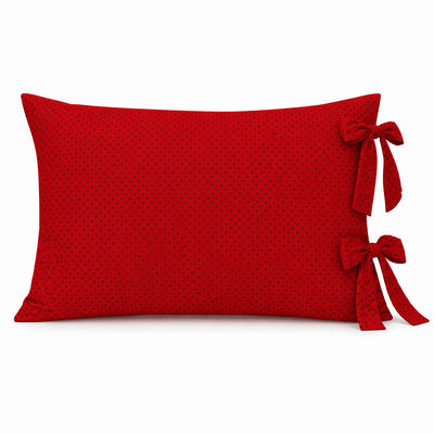 Fronha com Laço Estilo Farmhouse | Poá Vermelho | 100% Algodão | 50x70 cm