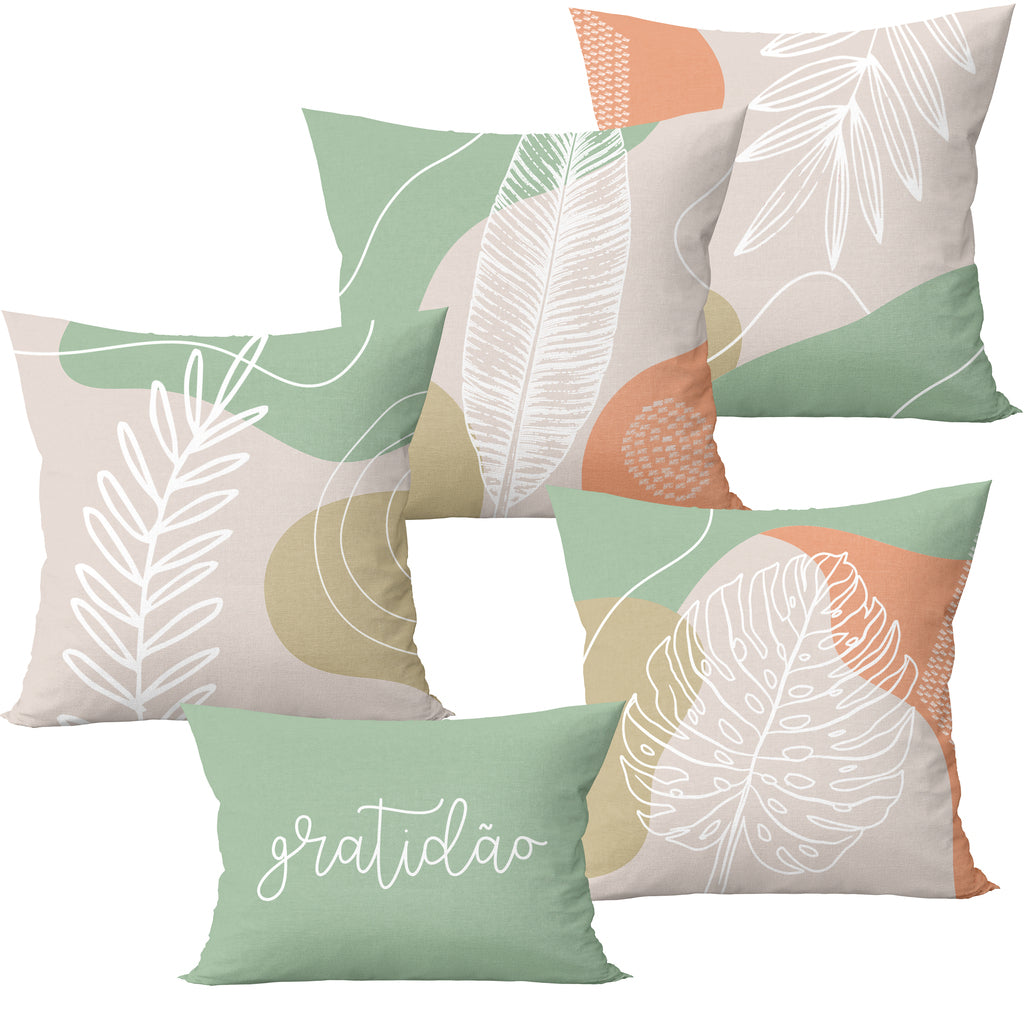 Kit 5 capas de almofadas folhagem verde