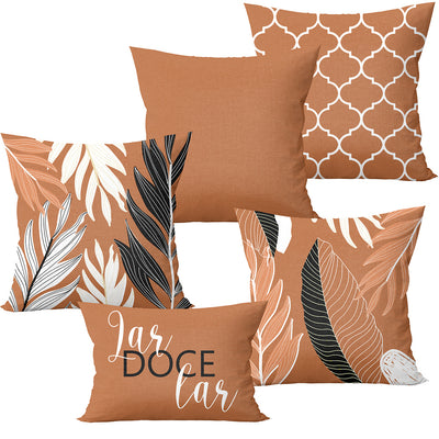 Kit 5 capas de almofadas folhagem terracota