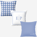 Kit 3 capas de almofadas personalizadas com iniciais do casal - azul