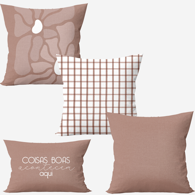 Kit 4 capas de almofadas mocha mousse coisas boas acontecem aqui