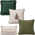 Kit 4 Capas de Almofadas Natal Farmhouse Babado Xadrez e Bordados - Verde