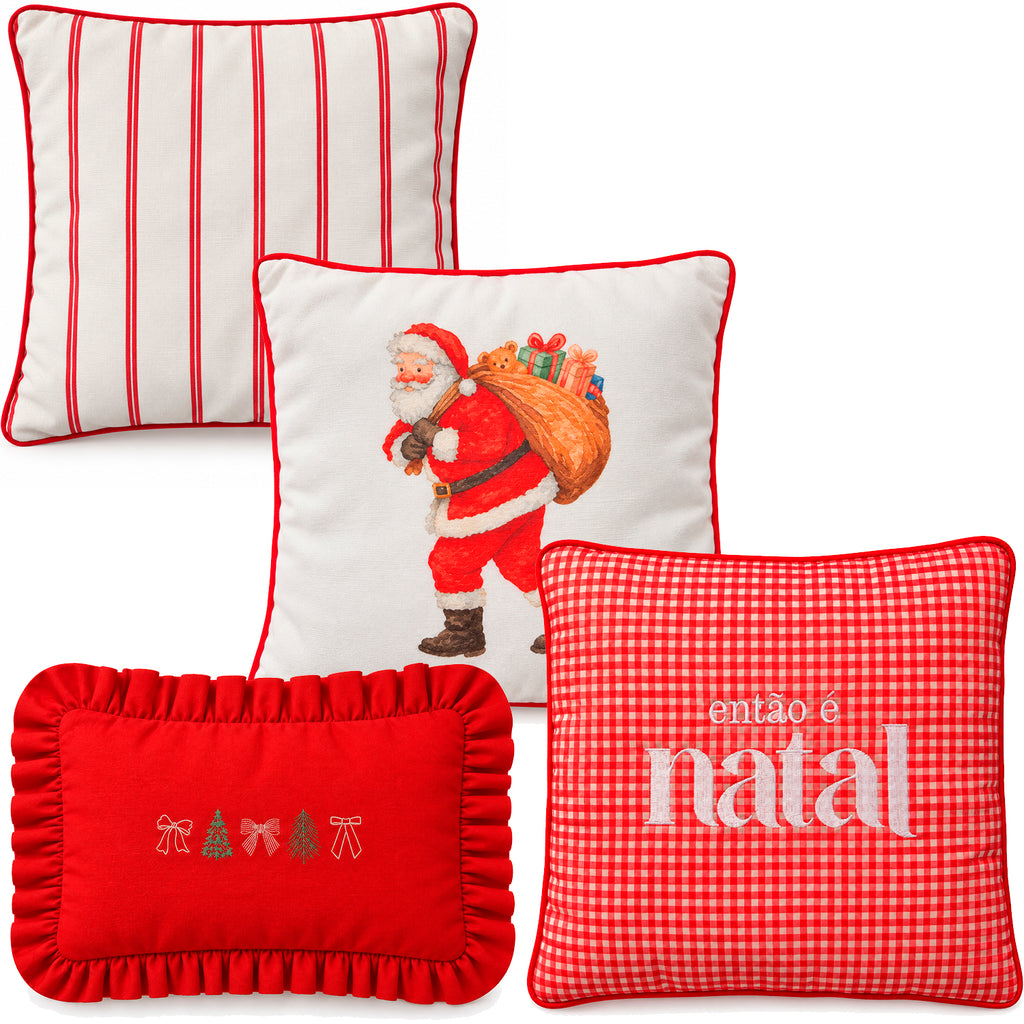 Kit 4 Capas de Almofadas Natal Tradicional - Vermelho