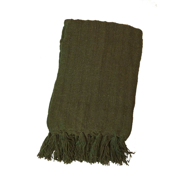 Manta Decorativa Verde com Franjas – 100% Algodão