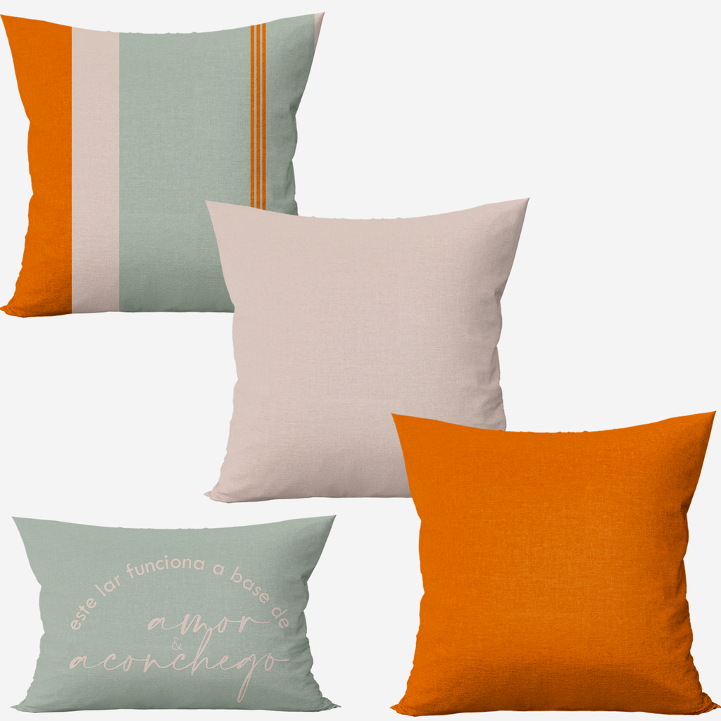 Kit 4 capas de almofadas no veludo este lar funciona a base de amor e aconchego - terracota verde